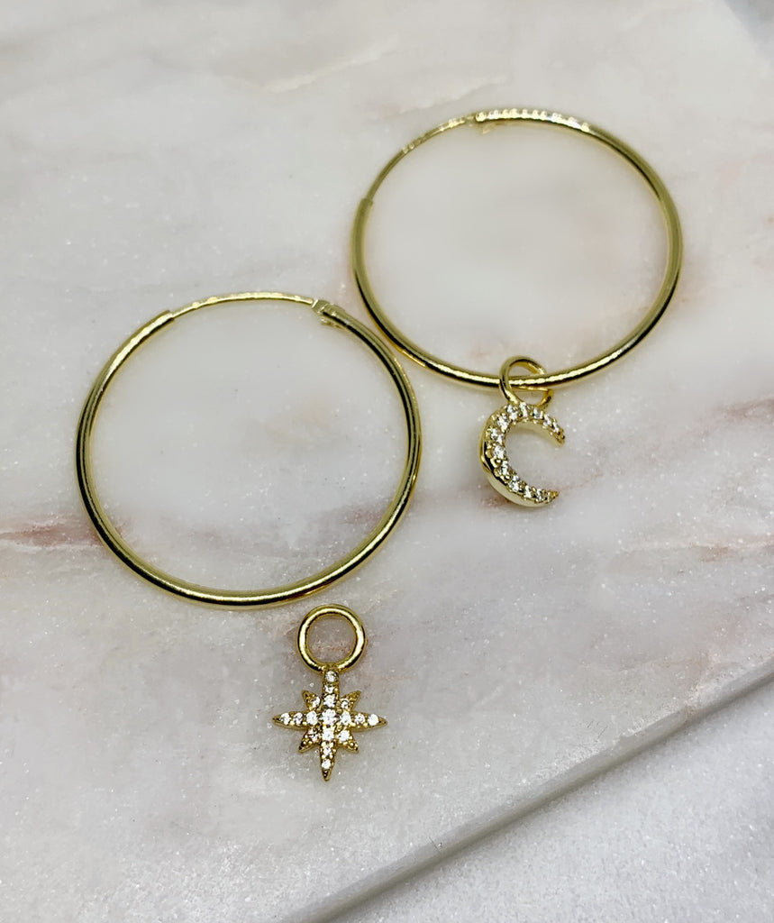 Star and Moon Hoop Earrings - GOLD