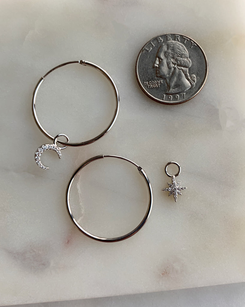 Star and Moon Hoop Earrings - Silver