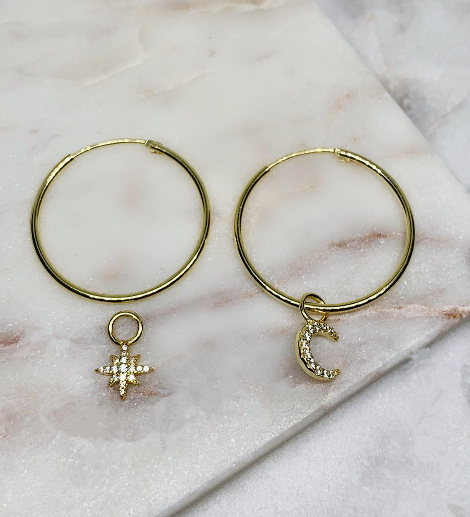 Star and Moon Hoop Earrings - GOLD