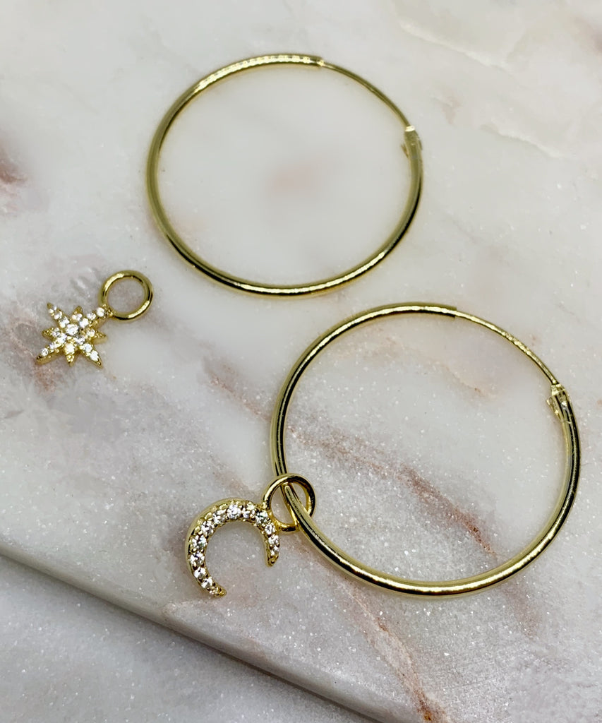 Star and Moon Hoop Earrings - GOLD